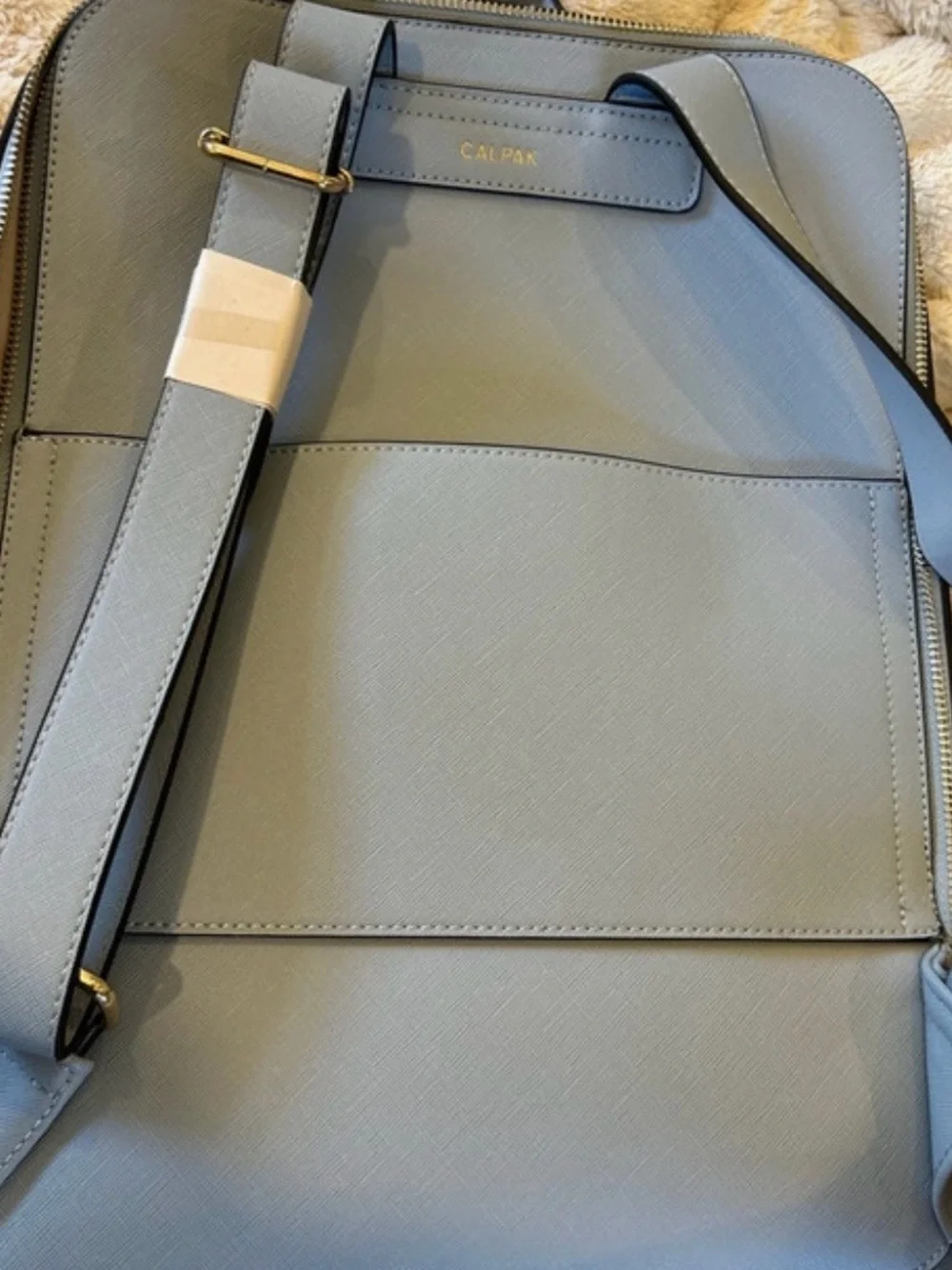 Calpak Light Blue Women's Backpack with Woven Trim and Gold Hardware